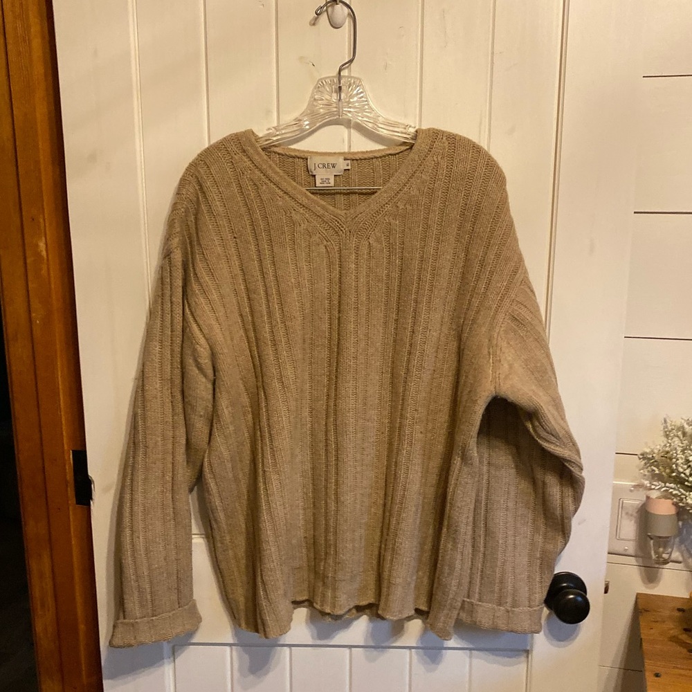 J Crew Wool V-Neck Sweater XL Tan‎